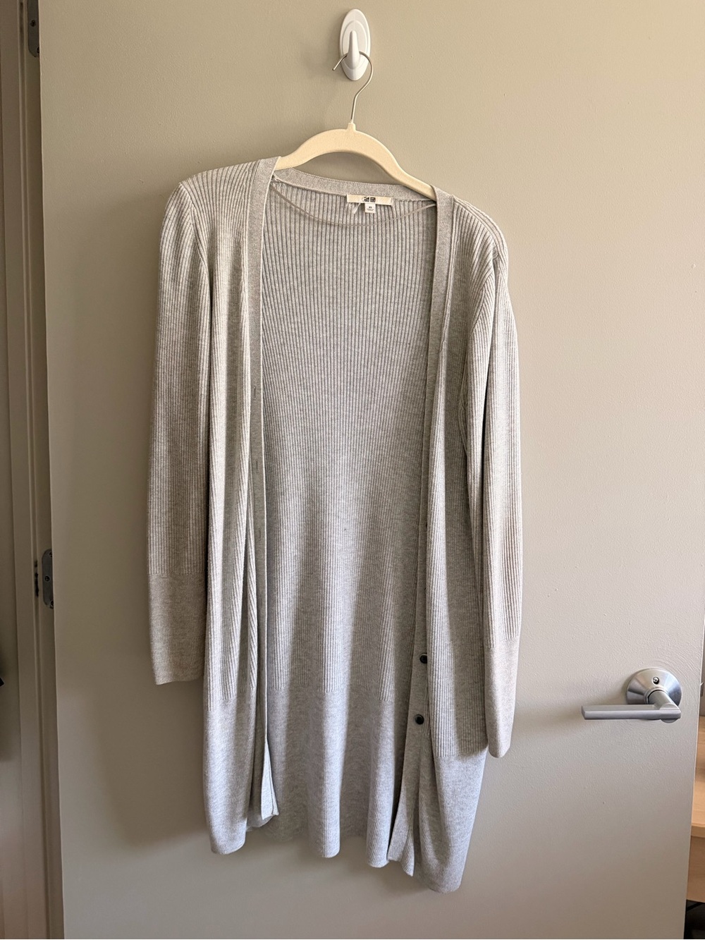 Uniqlo Light Gray Open-Front Ribbed-Back Cardigan